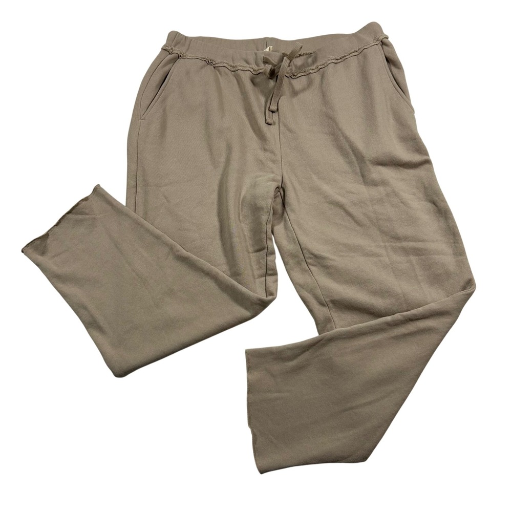 Eileen Fisher Sweatpants Women Large Tan Organic Cotton French Terry Raw Hem